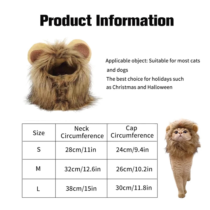 Lion Mane Cat Costume – Soft Pet Wig Hat for Cosplay, Parties & Pet Photography